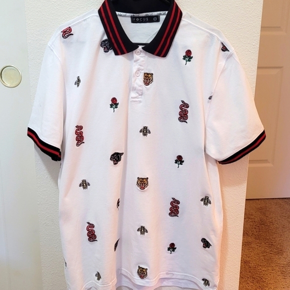 Focus Quality Wear Men's sz 2XL White Black Collar Polo Shirt 100% Cotton XXL - Picture 1 of 8